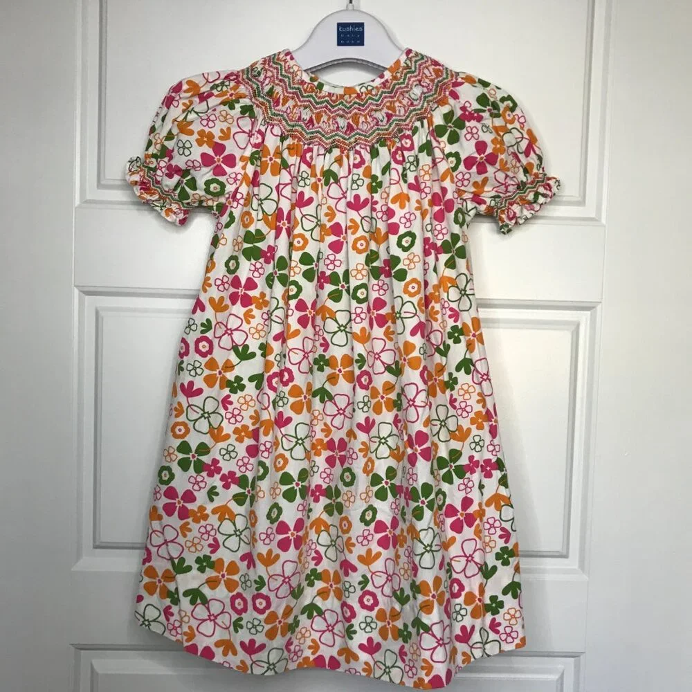 Strasburg Floral Smocked Bishop Dress Girls‎ 24M Multi Color 100% Cotton FLAW